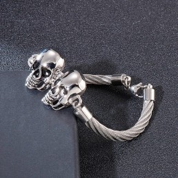 Coolt, Moderiktigt Titanarmband Med Dubbel Dödskalle I Ståltråd För Män