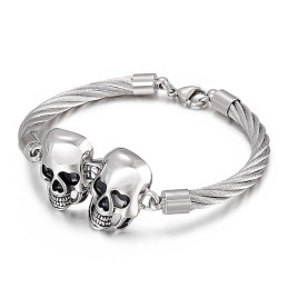 Coolt, Moderiktigt Titanarmband Med Dubbel Dödskalle I Ståltråd För Män