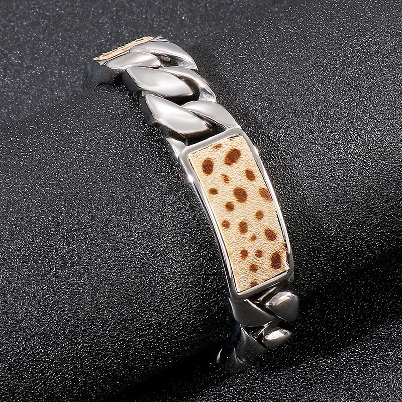 Tide Herrmode Handsmycken Blommigt Leopardmönster Knapp Titanarmband Tide Herrmode Handsmycken Blommigt Leopardmönster Knapp Titanarmband