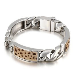 Tide Herrmode Handsmycken Blommigt Leopardmönster Knapp Titanarmband