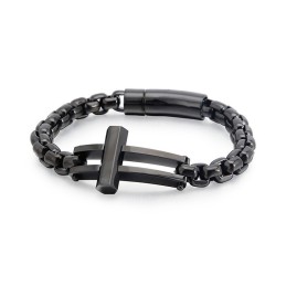 Armband Med Svart Kedjekedja I Titan, Fyrkantigt Krucifix