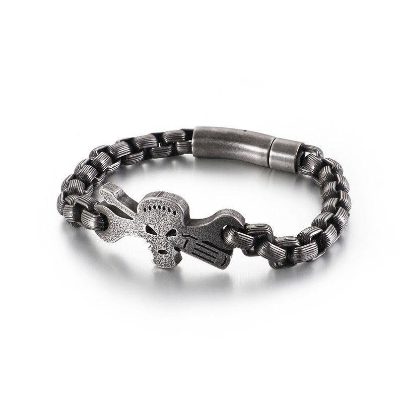 Armband Med Dödskalle I Titan För Män Armband Med Dödskalle I Titan För Män