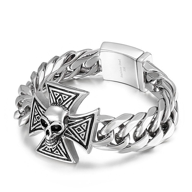 Coolt Armband Med Kors Och Dödskalle För Män Coolt Armband Med Kors Och Dödskalle För Män