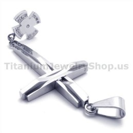 Silverkors Titanhänge Med Diamanter - Gratis Kedja