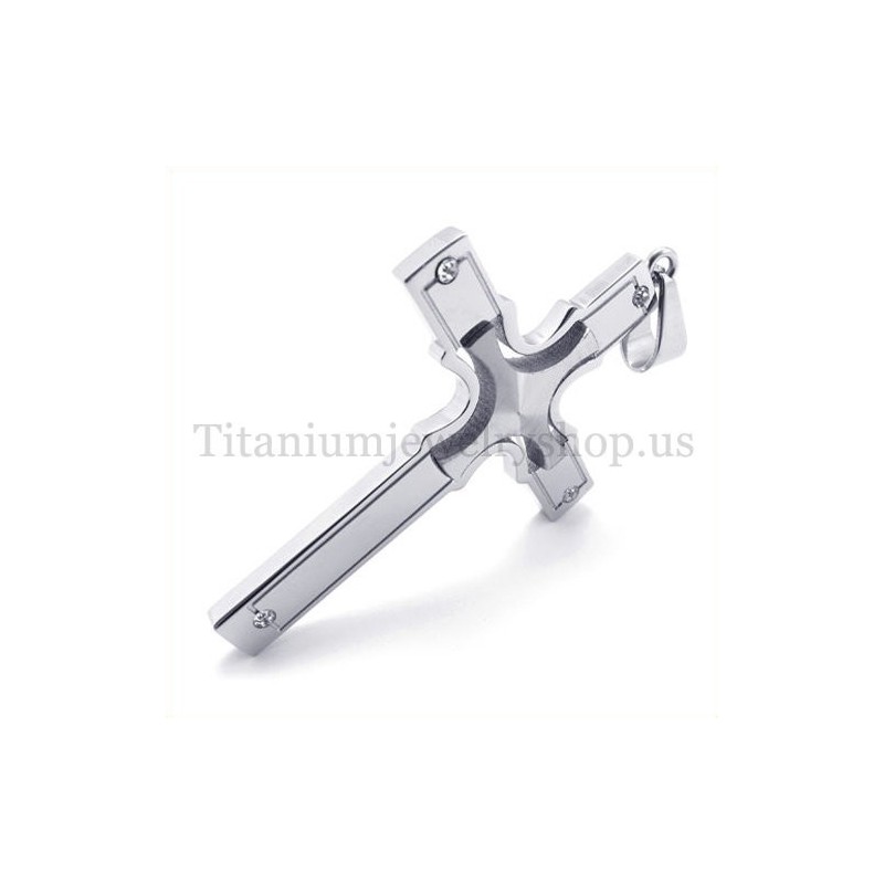 Moderiktigt Silverinbäddat Litet Kors Med Diamant-Titan Korshänge Moderiktigt Silverinbäddat Litet Kors Med Diamant-Titan Korshänge