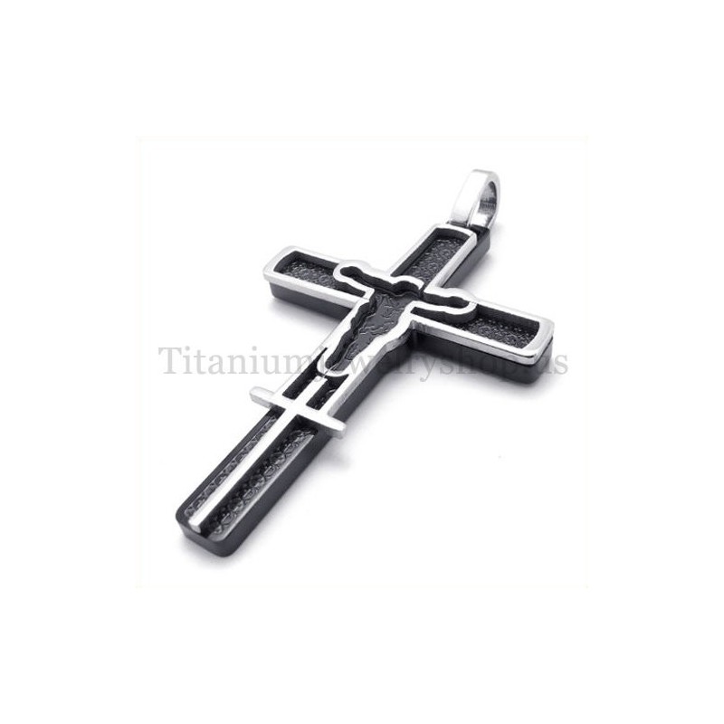 Svart Snidat Jesusmönster Titankorshänge Svart Snidat Jesusmönster Titankorshänge