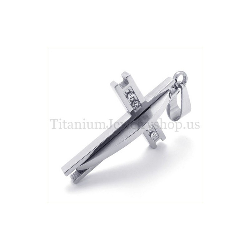 Silver Med Diamanter, Moderiktigt Titan Korshänge Silver Med Diamanter, Moderiktigt Titan Korshänge