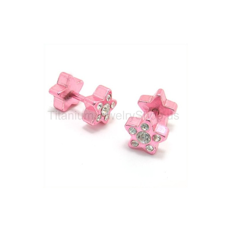 Rosa Stjärnor I Titaninlägg Med Diamantörhängen Rosa Stjärnor I Titaninlägg Med Diamantörhängen