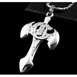 Herrhalsband Med Hängen I Rent Titan, Svärd Och Kors