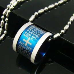 Man Blå Kors Bibelrulle Ren Titan Hänge Halsband