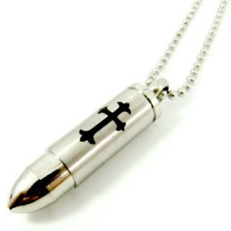 Man Solid Cross Bullet Titan Stål Halsband Hänge Gåva (Gratis Kedja)