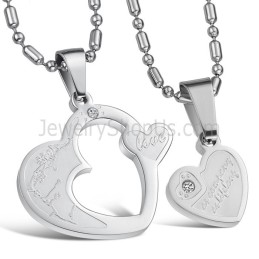 Titan Silver Sweetheart Lovers Hängsmycken Med Strass Och Gratis Kedjor C600