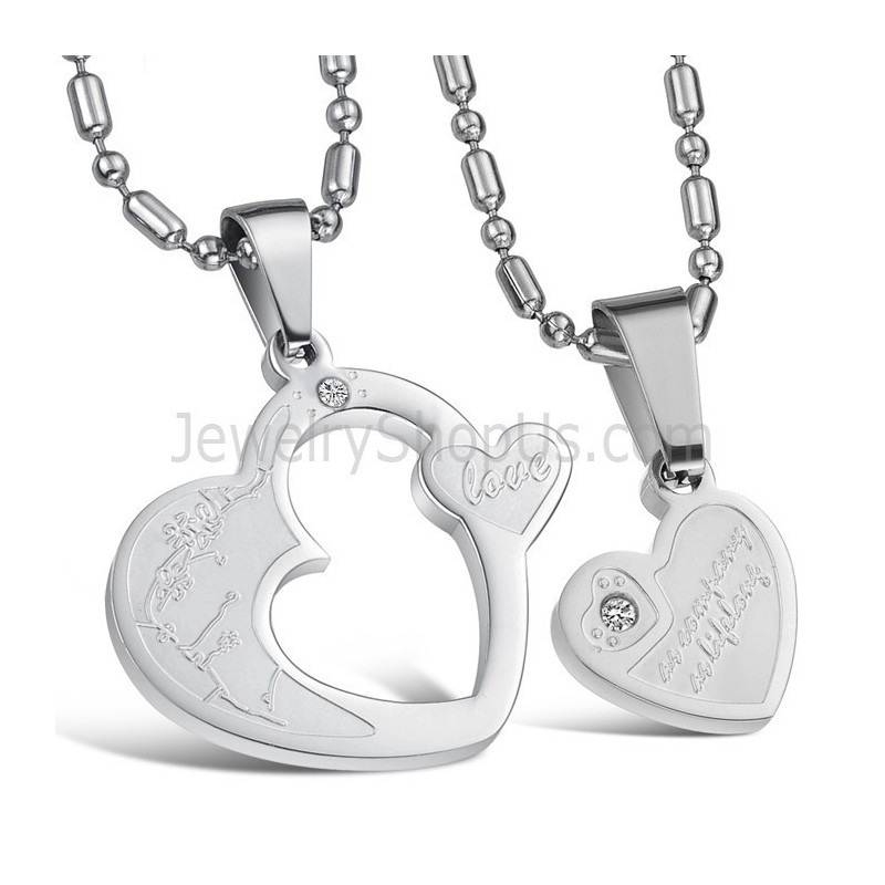 Titan Silver Sweetheart Lovers Hängsmycken Med Strass Och Gratis Kedjor C600 Titan Silver Sweetheart Lovers Hängsmycken Med Strass Och Gratis Kedjor C600