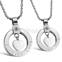 Titan Silver Sweetheart "Forever Love" Älskarhängen Med Strassstenar Och Gratis Kedjor C415