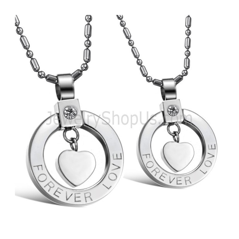 Titan Silver Sweetheart "Forever Love" Älskarhängen Med Strassstenar Och Gratis Kedjor C415 Titan Silver Sweetheart "Forever Love" Älskarhängen Med Strassstenar Och Gratis Kedjor C415