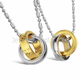 Titan Guld Och Silver Ringar Älskarhängen Med Gratis Kedjor C643