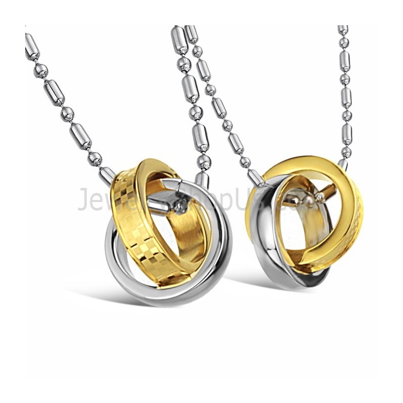 Titan Guld Och Silver Ringar Älskarhängen Med Gratis Kedjor C643 Titan Guld Och Silver Ringar Älskarhängen Med Gratis Kedjor C643