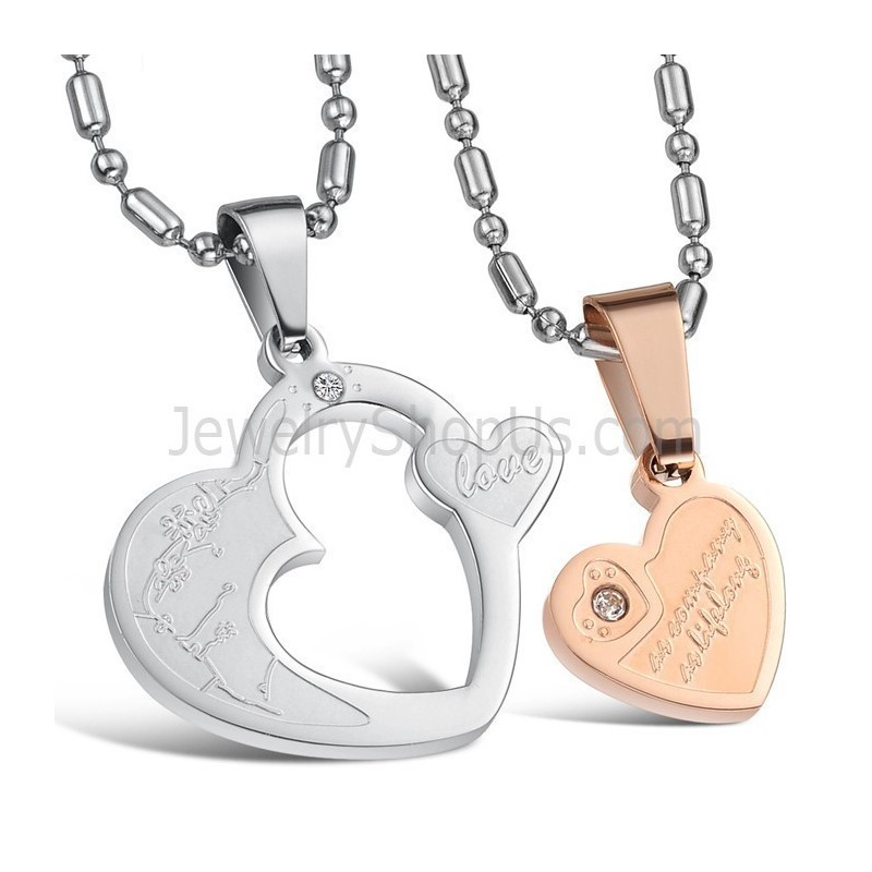 Titan Roséguld Och Silver Älskling Älskare Hängen Med Strass Och Gratis Kedjor C600 Titan Roséguld Och Silver Älskling Älskare Hängen Med Strass Och Gratis Kedjor C600