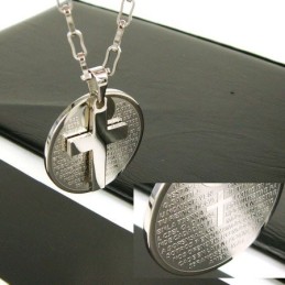 Man 2-Lagers Korsbibel Titan Stålhänge Halsband Gåva