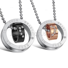 Titanringar I Roséguld Och Svart "Keep Me In Your Heart" Älskarhängen Med Strass Och Gratis Kedjor C673