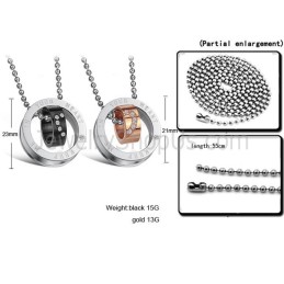 Titanringar I Roséguld Och Svart "Keep Me In Your Heart" Älskarhängen Med Strass Och Gratis Kedjor C673