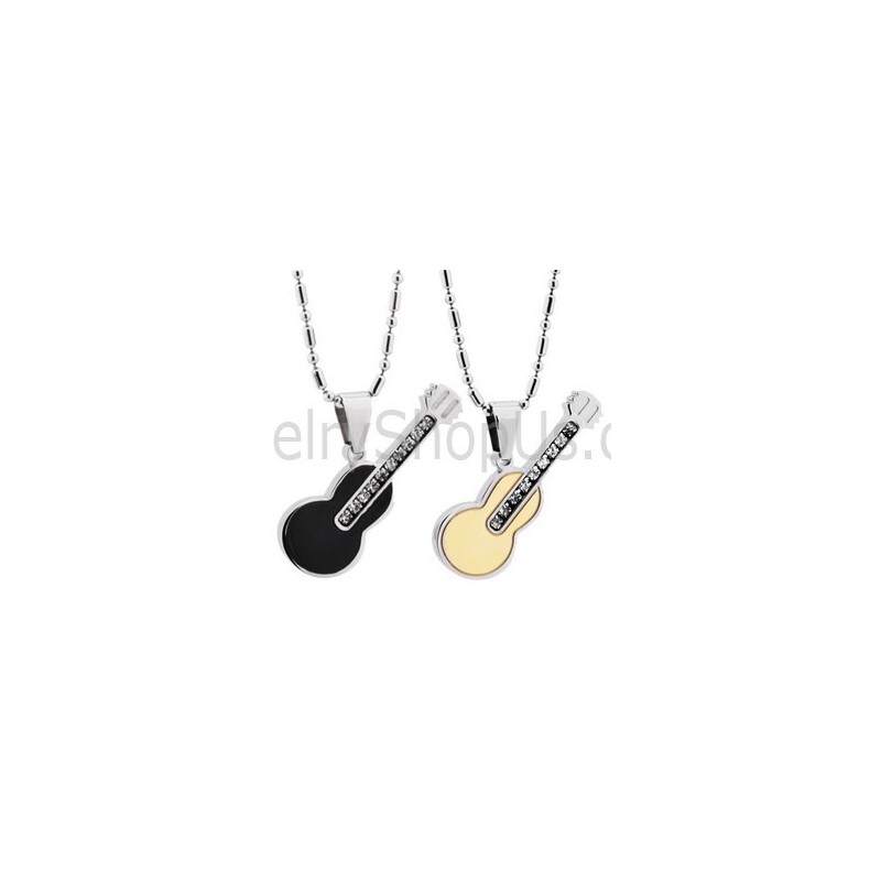 Titanrosaguld- Och Svarta Gitarrhängen Med Strass Och Gratis Kedjor 188 Titanrosaguld- Och Svarta Gitarrhängen Med Strass Och Gratis Kedjor 188