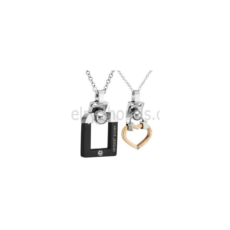 Titansvarta Och Roséguld-Älskarhängen Med Strass Och Gratis Kedjor C507 Titansvarta Och Roséguld-Älskarhängen Med Strass Och Gratis Kedjor C507