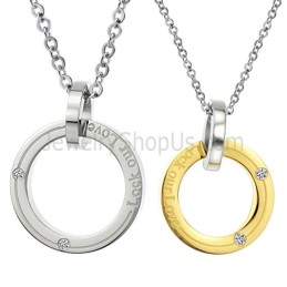 Titan, Silver Och Guldringar "Lock Our Love" Älskarhängen Med Diamanter Och Gratis Kedjor C350