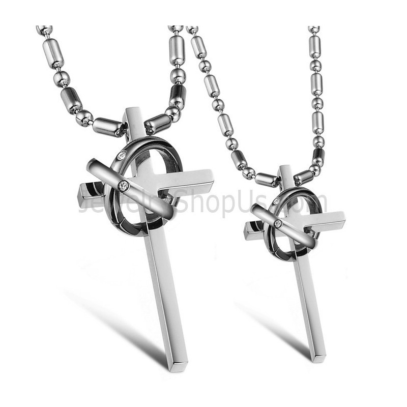 Titan Silver Kors Älskarhängen Med Strassstenar Och Gratis Kedjor Gx724 Titan Silver Kors Älskarhängen Med Strassstenar Och Gratis Kedjor Gx724