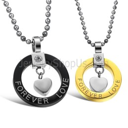 Titansvart Och Guld "Forever Love"-Hängen Med Strass Och Gratis Kedjor 280