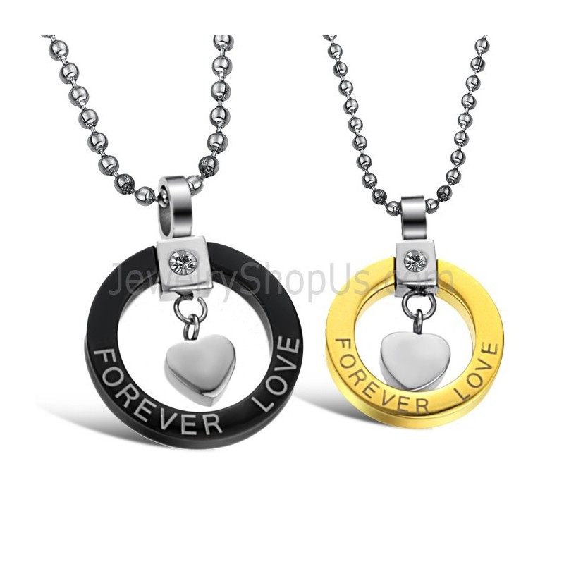 Titansvart Och Guld "Forever Love"-Hängen Med Strass Och Gratis Kedjor 280 Titansvart Och Guld "Forever Love"-Hängen Med Strass Och Gratis Kedjor 280