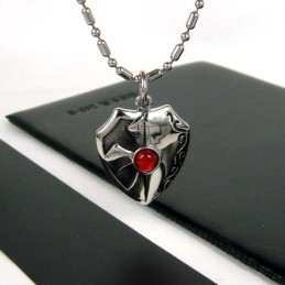 Man Shield Äkta Röd Agat Ren Titan Hänge Halsband Gåva 4596