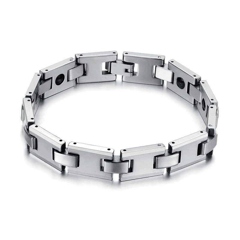 Magnetiskt Energihälsoarmband Med H-Länk I Volframsilver C748 Magnetiskt Energihälsoarmband Med H-Länk I Volframsilver C748