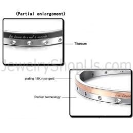 Tatanium Roséguld Och Svart "Be True To One'S World" Pararmband Med Cirkulära Hål C868