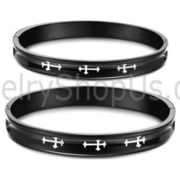Tatanium Svarta Pararmband Med Vitt Kors C747