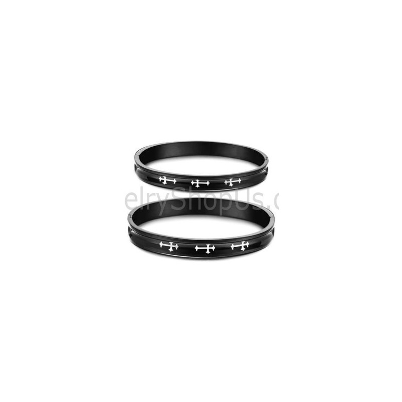Tatanium Svarta Pararmband Med Vitt Kors C747 Tatanium Svarta Pararmband Med Vitt Kors C747
