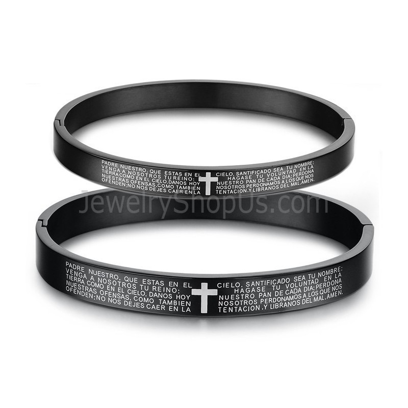 Tatanium Svart Kors Pararmband Med Vitt Kors C848 Tatanium Svart Kors Pararmband Med Vitt Kors C848