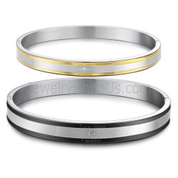 Tatanium Svarta Och Guldfärgade "True Love Forever" Pararmband Med Strass C875