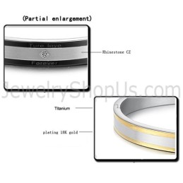 Tatanium Svarta Och Guldfärgade "True Love Forever" Pararmband Med Strass C875