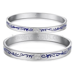 Tatanium Pararmband Med Blå Blommor C858