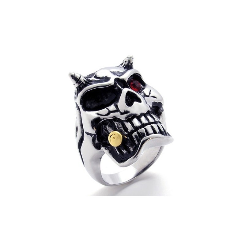 Titanring Med Dödskalle Och Röd Diamant Titanring Med Dödskalle Och Röd Diamant