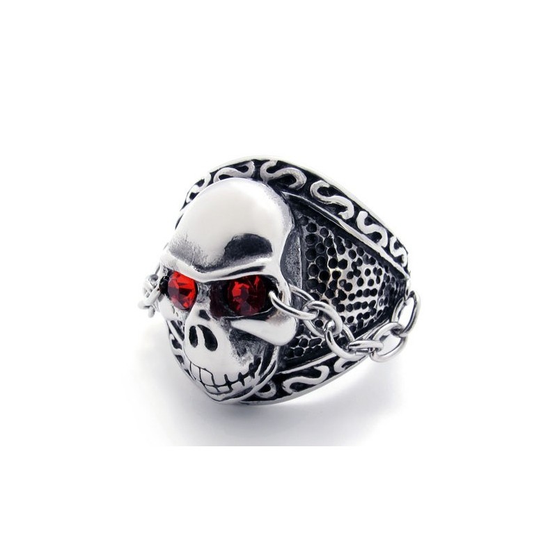Titanring Med Dödskalle Och Röd Diamant Titanring Med Dödskalle Och Röd Diamant