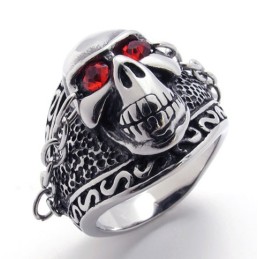 Titanring Med Dödskalle Och Röd Diamant