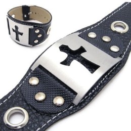 Herr- Och Pojkars Armband I Rent Titanläder Med Kors