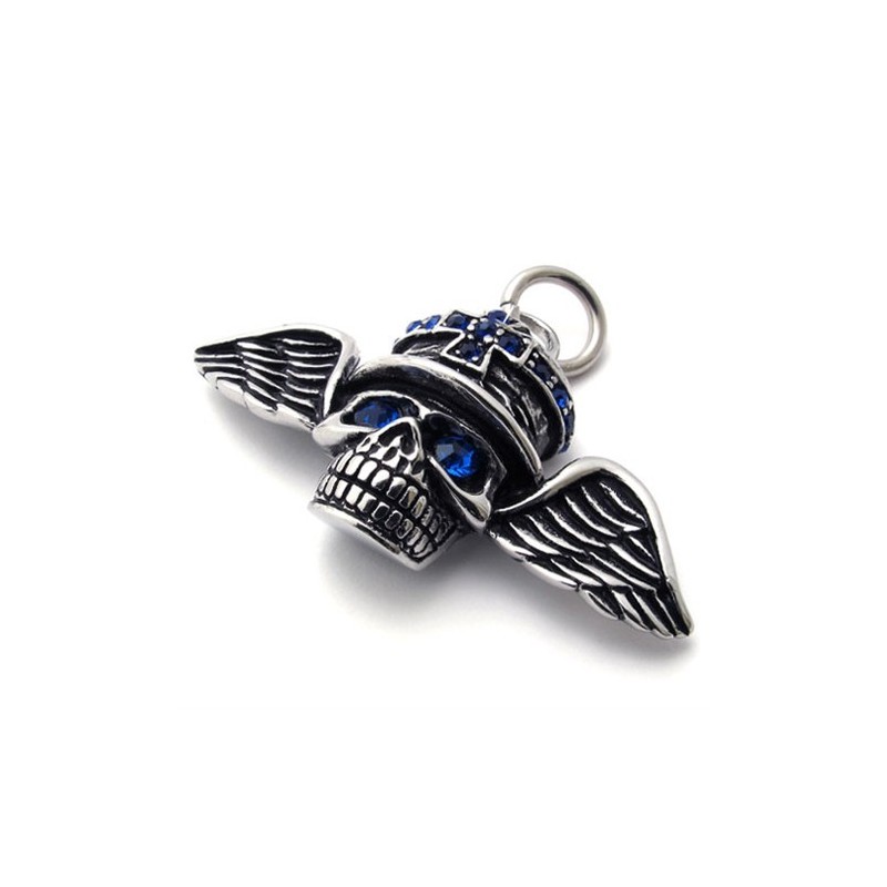Vingar Skull Blå Diamant Titanhänge Vingar Skull Blå Diamant Titanhänge