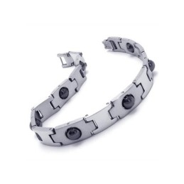 Herr Pojke Silver Svart Ren Titan Magnetiskt Armband