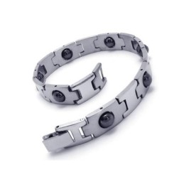 Herr Pojke Silver Svart Ren Titan Magnetiskt Armband