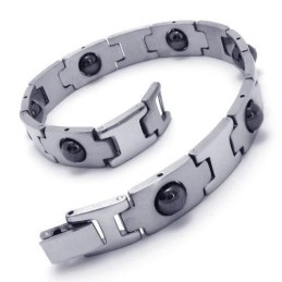 Herr Pojke Silver Svart Ren Titan Magnetiskt Armband