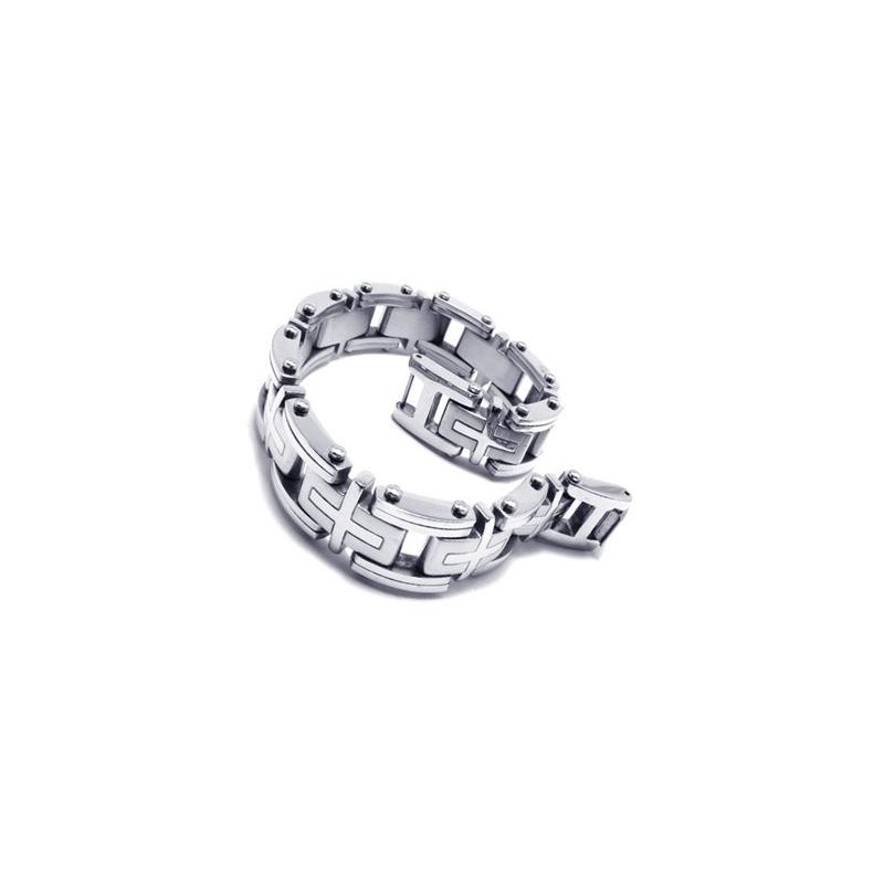 Herrarmband Med Kors I Silver Och Titan, För Pojkar Herrarmband Med Kors I Silver Och Titan, För Pojkar