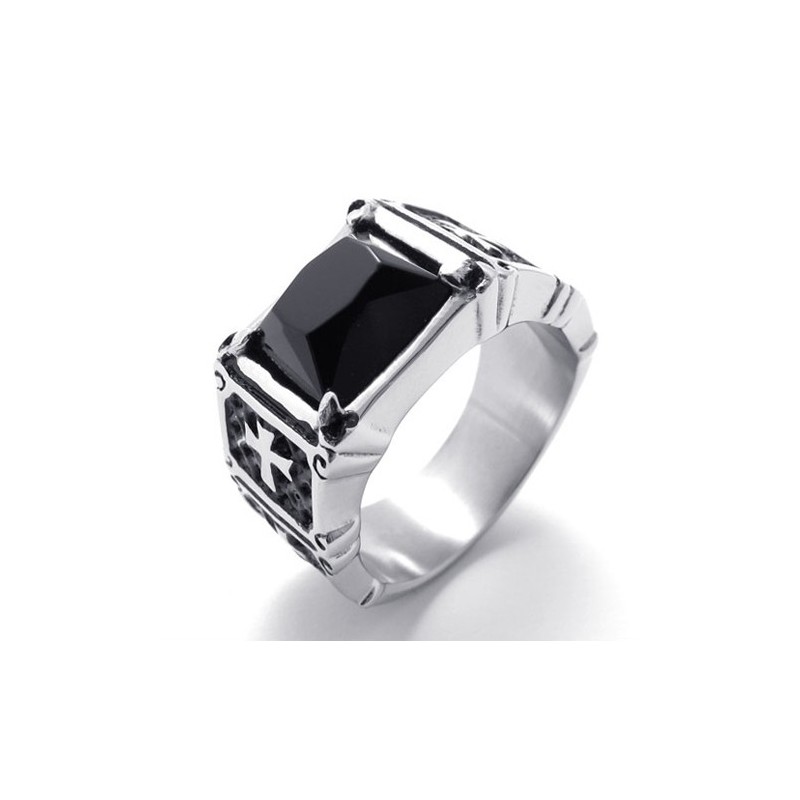 Ring Med Svart Kors I Titan Ring Med Svart Kors I Titan